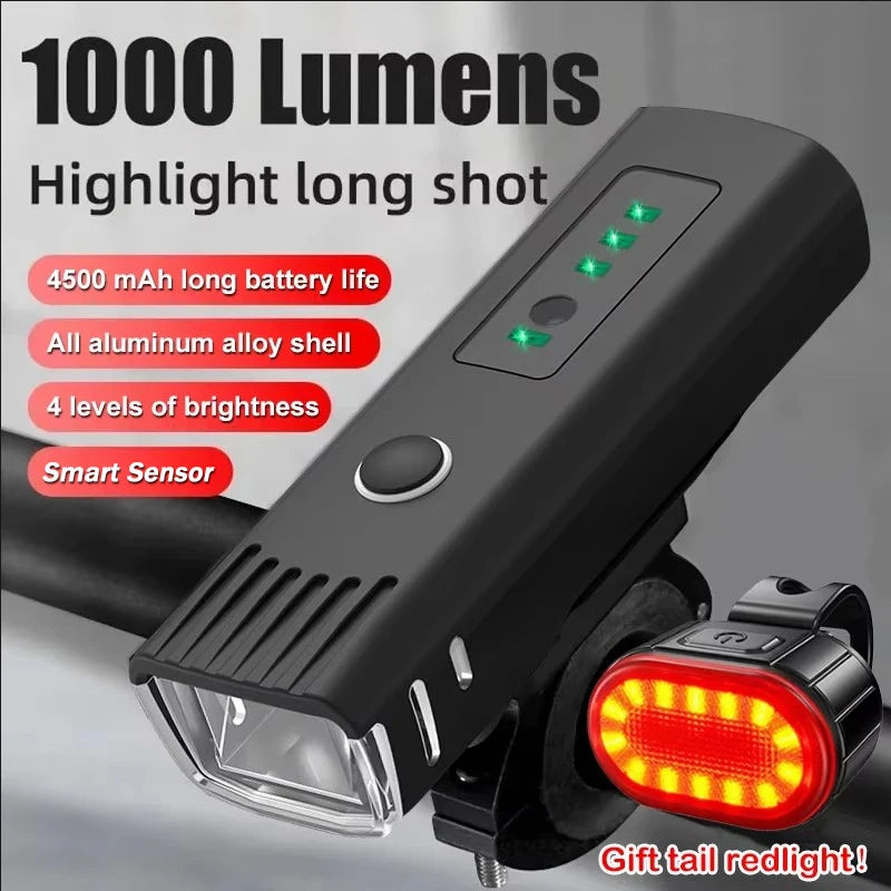 Farol Dianteiro 1000LM com Lanterna Traseira USB – Iluminação Forte e Compacta para o Seu Pedal - PedalOntop