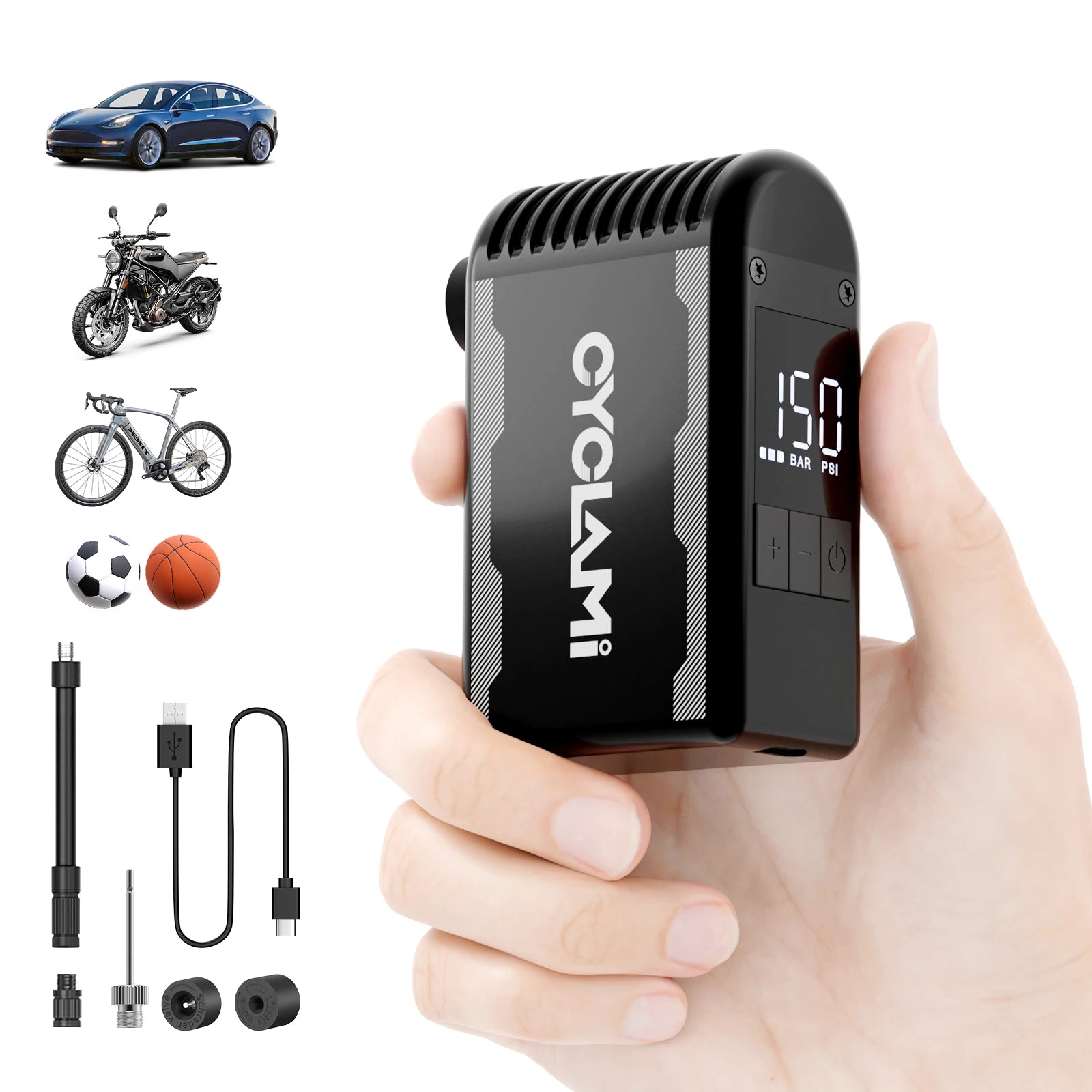 Mini Bomba Elétrica Portátil Bike – Inflador Digital Presta/Schrader
